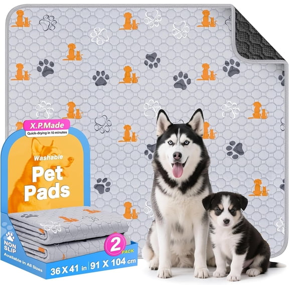 Washable Pee Pads for Dogs, 2 Pack Reusable Puppy Pads, Waterproof Pet Pee Pads for Dog Potty Training, Extra Large Dog Pee Pads for Crate, Playpen, and Whelping, Orange 36"x41"