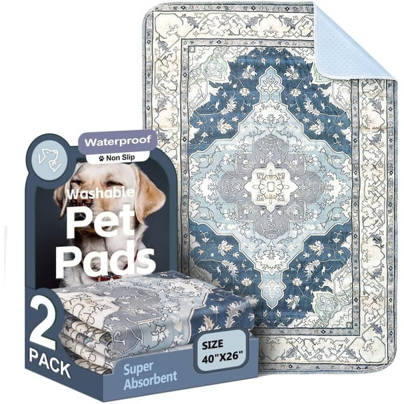 Washable Pee Pads for Dogs 2 Pack Reusable Puppy Training Pads 40"x26" Super Absorbent Waterproof Dog Training Pads, Non-Slip Potty Pads Whelping Pads Litter Mat Pet Supplies - Navy/Mix