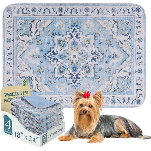 Washable Pee Pads for Dogs,4 Pack Reusable Puppy Pads Waterproof,Absorbent and Leakproof Dog Pee Pads,Non Slip Puppy Training Pads, Pet Mat for Floor, Crate, Couch, Whelping,Blue, 18"x24"