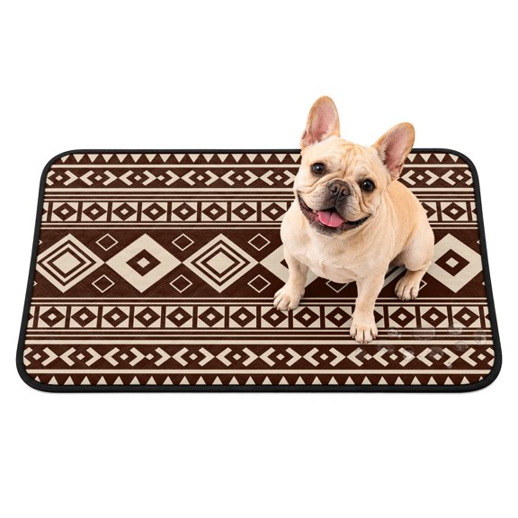 Washable Pee Pads for Dogs, Boho Ethnic Tribe Non-Slip & Leak-Proof Potty Pads for Dogs, Reusable Pee Pad for Crates Floors Waterproof Puppy Training Pad 24"x18" Brown Zen Southwest Middle Century