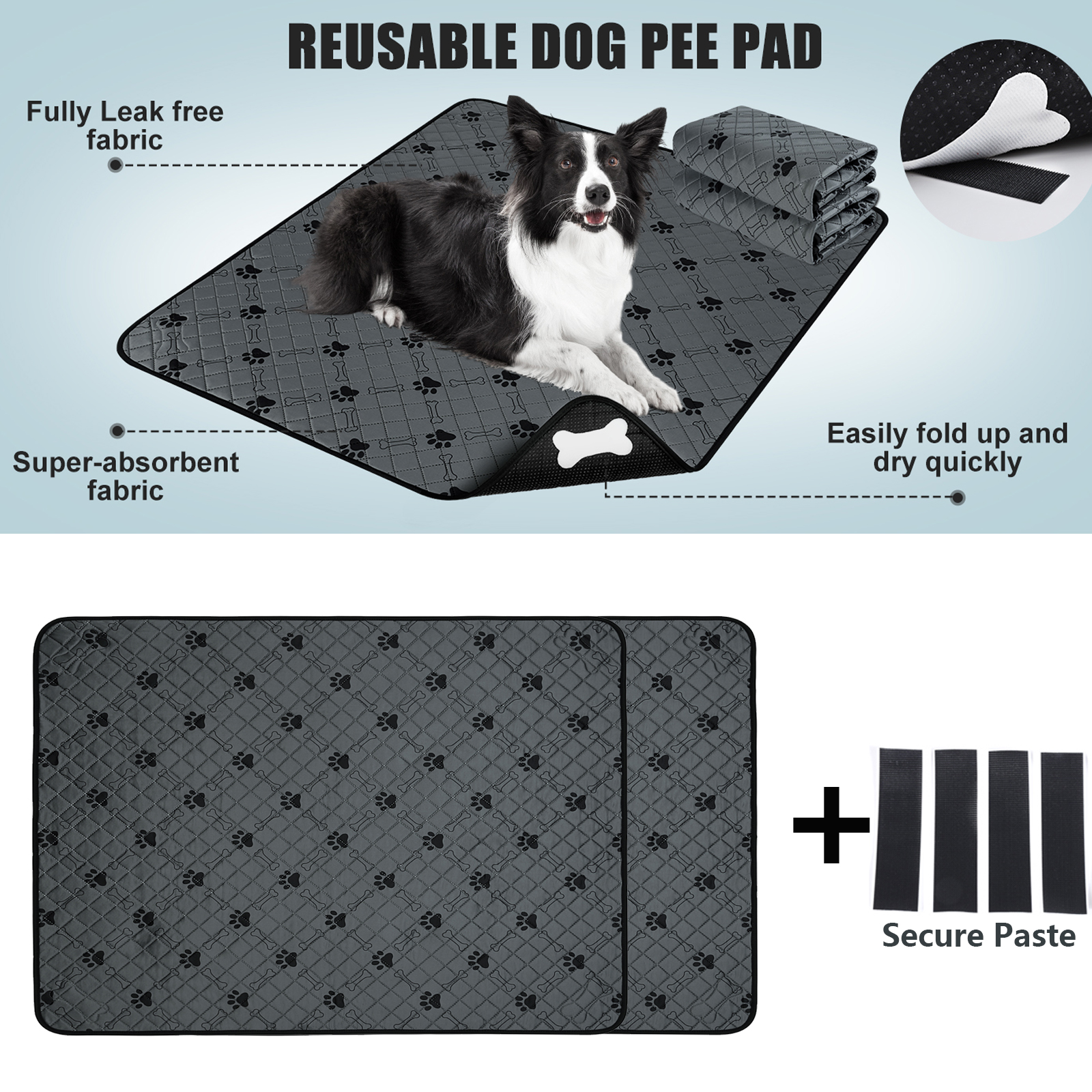 Washable Pee Pads for Dogs with Carpet Tape,Pet Play Training Pads