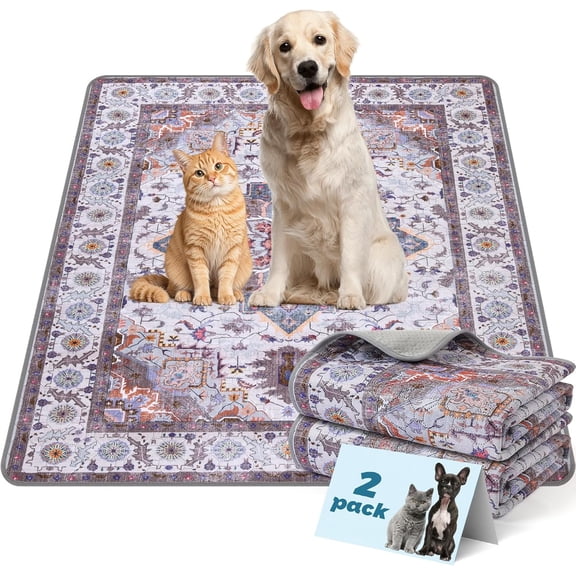 Washable Pee Pads for Dogs and Cats, Non-Slip and Leak-Proof Pee Pads, 100% Waterproof Reusable Puppy Training Mats for Playpen, Crate, Whelping Box, Potty Training (Khaki/Multi, 36"x24" (Pack of 2))