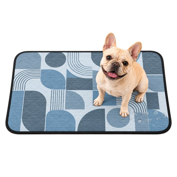 Washable Pee Pads for Dogs, Contemporary Minimalist Non-Slip & Leak-Proof Potty Pads for Dogs, Reusable Pee Pad for Crates Waterproof Puppy Training Pad 24"x18" Abstract Simple Geometric Boho Blue