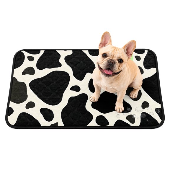 Washable Pee Pads for Dogs, Cow Spots Pattern Non-Slip & Leak-Proof Potty Pads for Dogs, Reusable Pee Pad for Crates Waterproof Puppy Training Pad 24"x18" Black Green Farmhouse Animals Fur Print