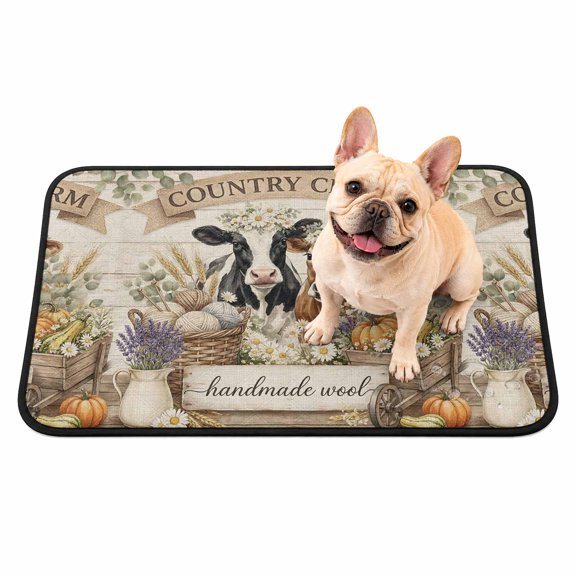 Washable Pee Pads for Dogs, Cows Animal Non-Slip & Leak-Proof Potty Pads for Dogs, Reusable Pee Pad for Crates Floors Waterproof Puppy Training Pad 24"x18" Fall Pumpkins Green Leaves Gray Wooden