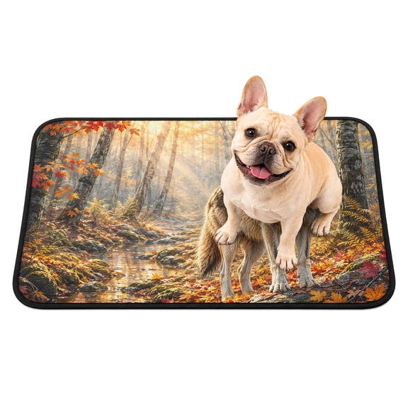 Washable Pee Pads for Dogs, Fall Wolf Non-Slip & Leak-Proof Potty Pads for Dogs, Reusable Pee Pad for Crates Floors Waterproof Puppy Training Pad 40"x30" Autumn Forest Wild Animals Maple Leaves