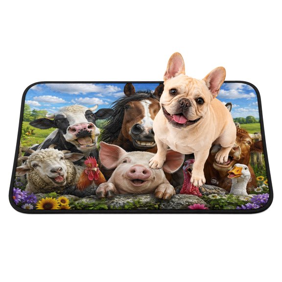 Washable Pee Pads for Dogs, Farm Animals Non-Slip & Leak-Proof Potty Pads for Dogs, Reusable Pee Pad for Crates Floors Waterproof Puppy Training Pad 40"x30" Donkey Pig Horse Cow Rooster Flower
