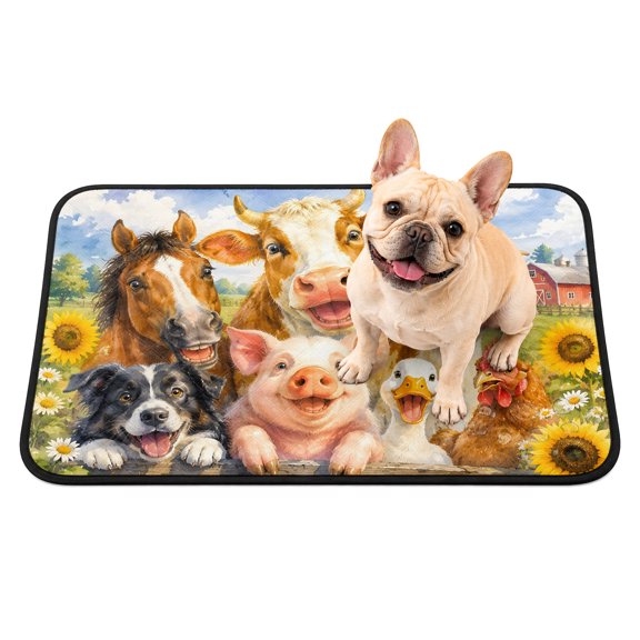 Washable Pee Pads for Dogs, Farmhouse Animals Non-Slip & Leak-Proof Potty Pads for Dogs, Reusable Pee Pad for Crates Floors Waterproof Puppy Training Pad 24"x18" Watercolor Cow Pig Horse