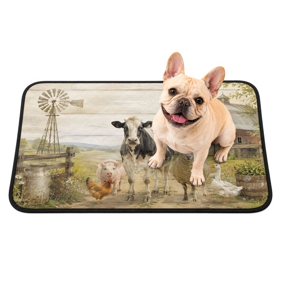 Washable Pee Pads for Dogs, Farmhouse Barn Non-Slip & Leak-Proof Potty Pads for Dogs, Reusable Pee Pad for Crates Floors Waterproof Puppy Training Pad 36"x24" Cow Sheep Goose Pig Rooster Windmill