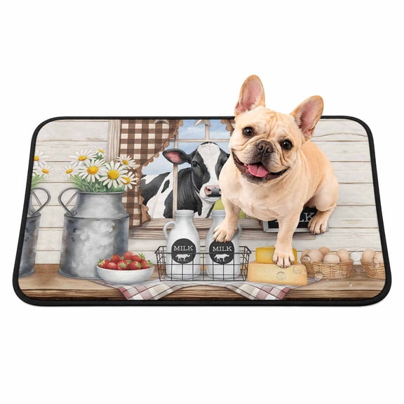 Washable Pee Pads for Dogs, Farmhouse Cow Non-Slip & Leak-Proof Potty Pads for Dogs, Reusable Pee Pad for Crates Floors Waterproof Puppy Training Pad 36"x24" Rural Barn Milk Funny Life Retro Wooden