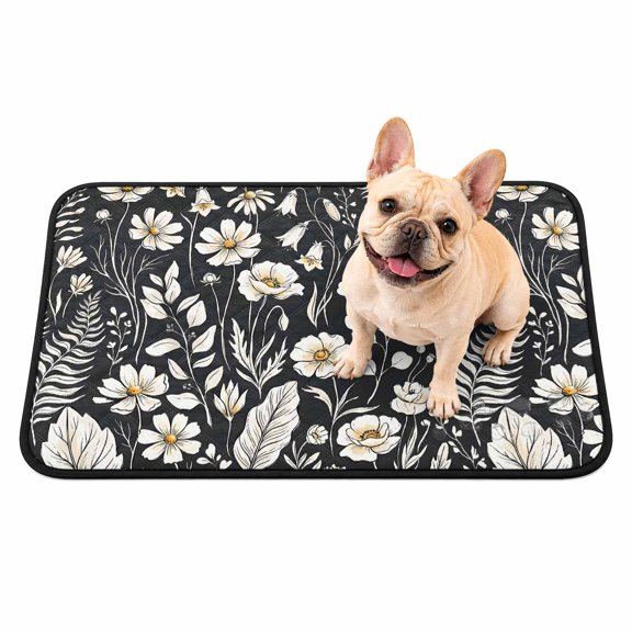 Washable Pee Pads for Dogs, Farmhouse Wildflowers Non-Slip & Leak-Proof Potty Pads for Dogs, Reusable Pee Pad for Crates Floors Waterproof Puppy Training Pad 24"x18" Botanical Ferns Zen Nature Black