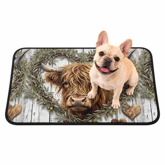 Washable Pee Pads for Dogs, Highland Cow Non-Slip & Leak-Proof Potty Pads for Dogs, Reusable Pee Pad for Crates Floors Waterproof Puppy Training Pad 36"x24" Grapes Leaves Wreath Vintage Wooden Grain