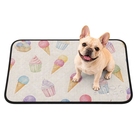 Washable Pee Pads for Dogs, Ice Cream Non-Slip & Leak-Proof Potty Pads for Dogs, Reusable Pee Pad for Crates Floors Waterproof Puppy Training Pad 24"x18" Colorful Watercolor Dessert Cupcakes Rustic
