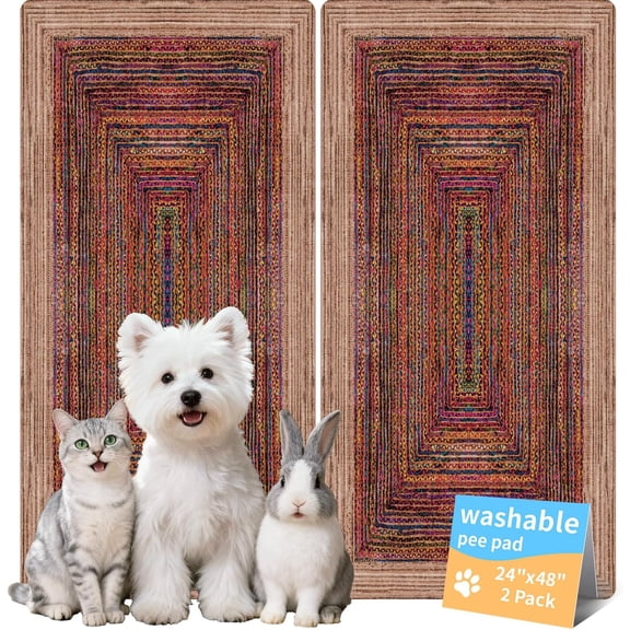 Washable Pee Pads for Dogs, Reusable Puppy Potty Training Pads, Ultra-Absorbent Thick Waterproof Leak-Proof Non-Slip Pads & Mat for Crate, Playpen, Floor, Whelping & Housebreaking , 2 Pack 24"x48"