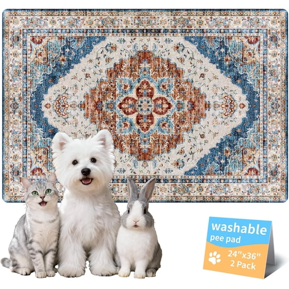Washable Pee Pads for Dogs, Reusable Puppy Potty Training Pads, Ultra-Absorbent Thick Waterproof Leak-Proof Non-Slip Pads & Mat for Crate, Playpen, Floor, Whelping & Housebreaking , 2 Pack 24"x36"
