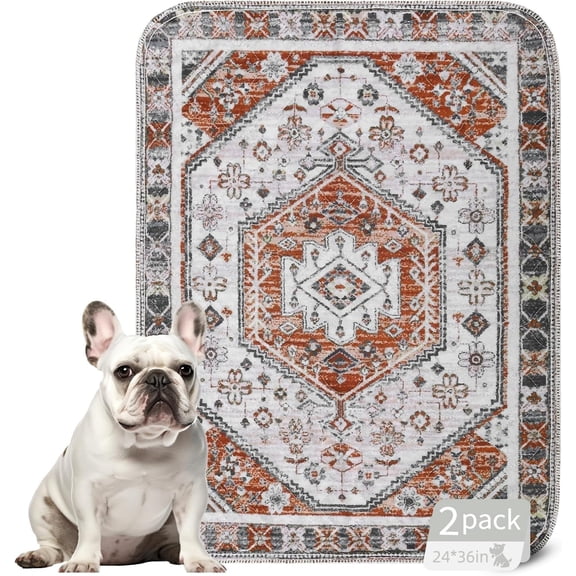 Washable Pee Pads for Dogs, Super Absorbent  and Leak-Proof  Puppy Potty  Pads, Non-Slip Whelping Pee Pads Pet Mat for Floor,Playpen,Crate,Couch, Brown/Multi,24"x36"