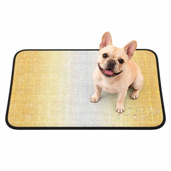 Washable Pee Pads for Dogs, Vintage Lemon Yellow Gray Non-Slip & Leak-Proof Potty Pads for Dogs, Reusable Pee Pad for Crates Floors Waterproof Puppy Training Pad 24"x18" Abstract Linen Texture Modern