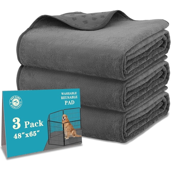Washable Pee Pads for Dogs 65'' x 48'', 3 Packs Mat with Quick Dry, Absorbent Pet Whelping Pads, Puppy Playpen Mat for , Housebreak, Crate, Grey