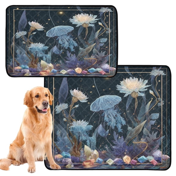 Washable Pet Pee Pads Soft Plush Absorbent Mat Non-Slip Floor Protector for for Dogs & Cats Bioluminescent Marine Plants