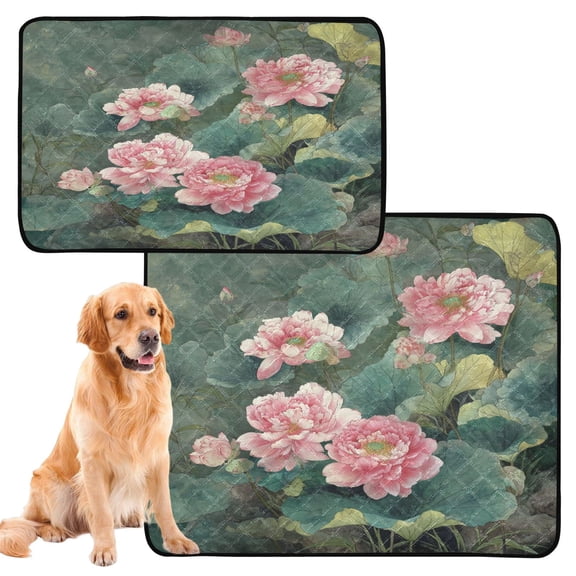 Washable Pet Pee Pads Soft Plush Absorbent Mat Non-Slip Floor Protector for for Dogs & Cats Blossoming Lotus