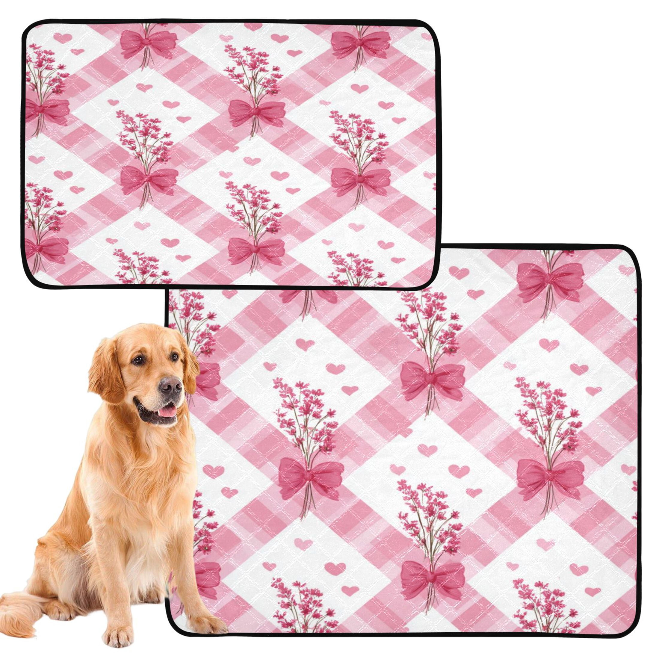 Washable Pet Pee Pads Soft Plush Absorbent Mat Non-Slip Floor Protector for for Dogs & Cats Bows and Wildflowers Pattern