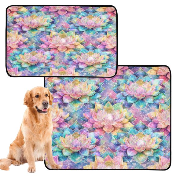 Washable Pet Pee Pads Soft Plush Absorbent Mat Non-Slip Floor Protector for for Dogs & Cats Colorful Lotus Pattern