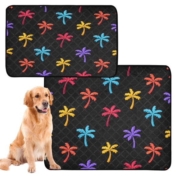 Washable Pet Pee Pads Soft Plush Absorbent Mat Non-Slip Floor Protector for for Dogs & Cats Colorful Palm Tree Icons