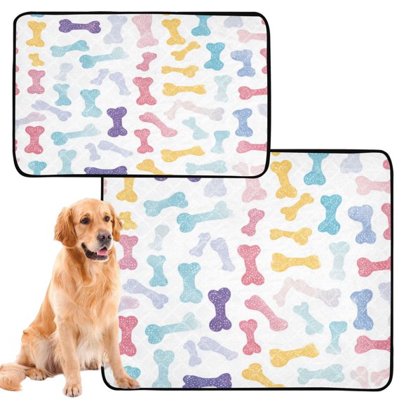 Washable Pet Pee Pads Soft Plush Absorbent Mat Non-Slip Floor Protector for for Dogs & Cats Cute Pastel Dog Bone Pattern