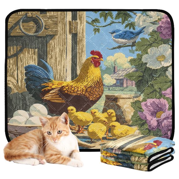 Washable Pet Pee Pads Soft Plush Absorbent Mat Non-Slip Floor Protector for for Dogs & Cats Hen and Chicks Illustration