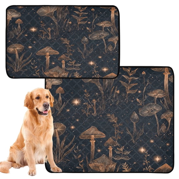 Washable Pet Pee Pads Soft Plush Absorbent Mat Non-Slip Floor Protector for for Dogs & Cats Mushrooms and Plants Pattern