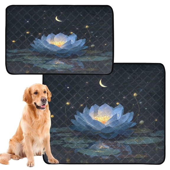 Washable Pet Pee Pads Soft Plush Absorbent Mat Non-Slip Floor Protector for for Dogs & Cats Serene Blue Lotus Flower