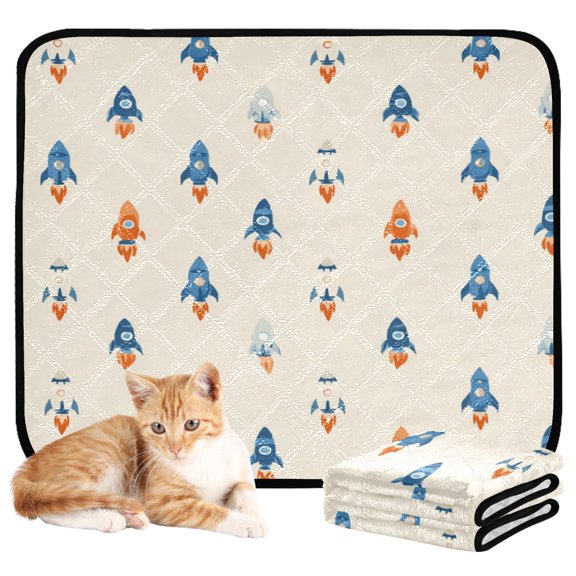 Washable Pet Pee Pads Soft Plush Absorbent Mat Non-Slip Floor Protector for for Dogs & Cats Simple Rocket Ships Pattern