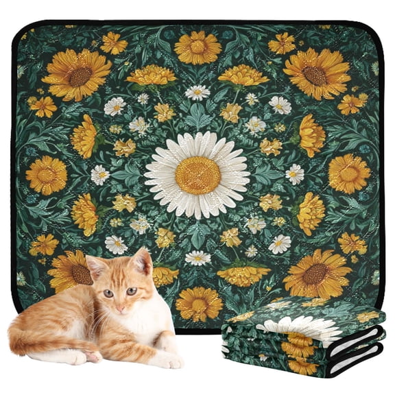 Washable Pet Pee Pads Soft Plush Absorbent Mat Non-Slip Floor Protector for for Dogs & Cats Symmetrical Plant-themed Patterns