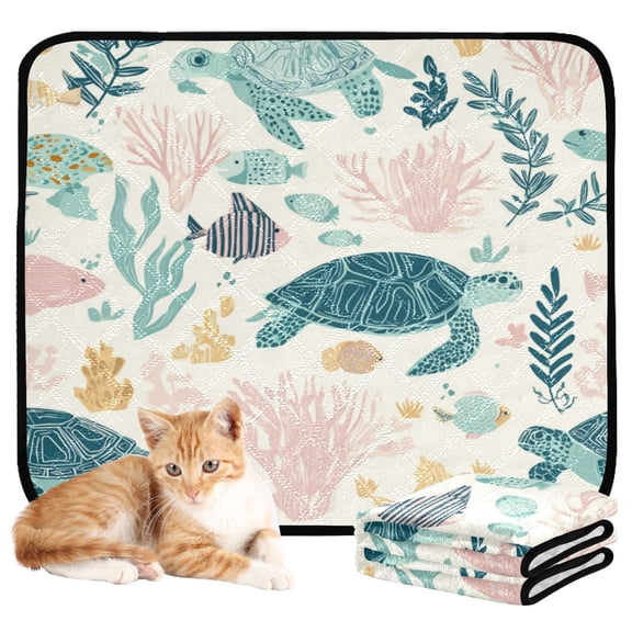 Washable Pet Pee Pads Soft Plush Absorbent Mat Non-Slip Floor Protector for for Dogs & Cats Turtles and Sea Plants Pattern
