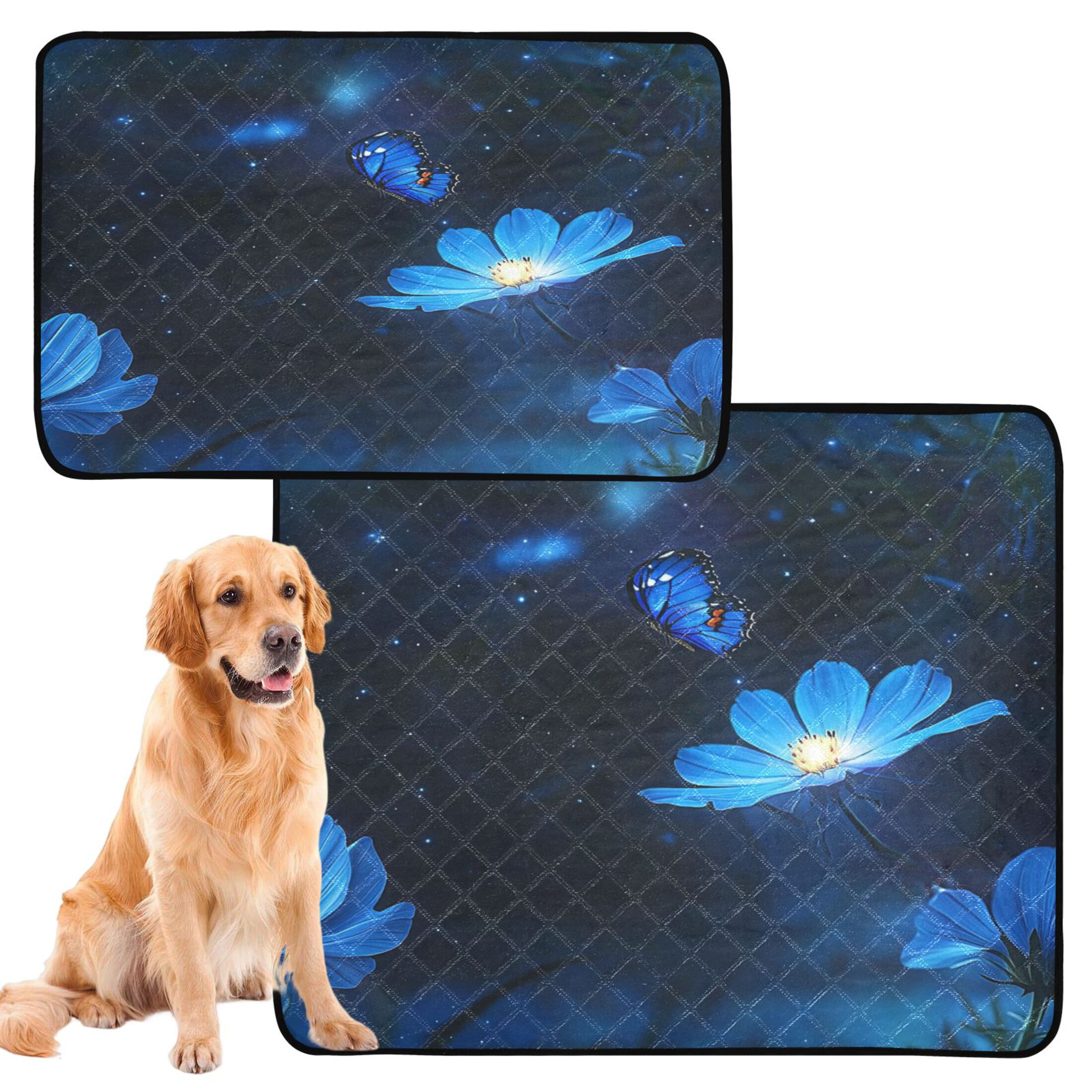 Washable Pet Pee Pads with Super Absorbent Reusable Training Pads for Dogs & Cats A Blue Flower