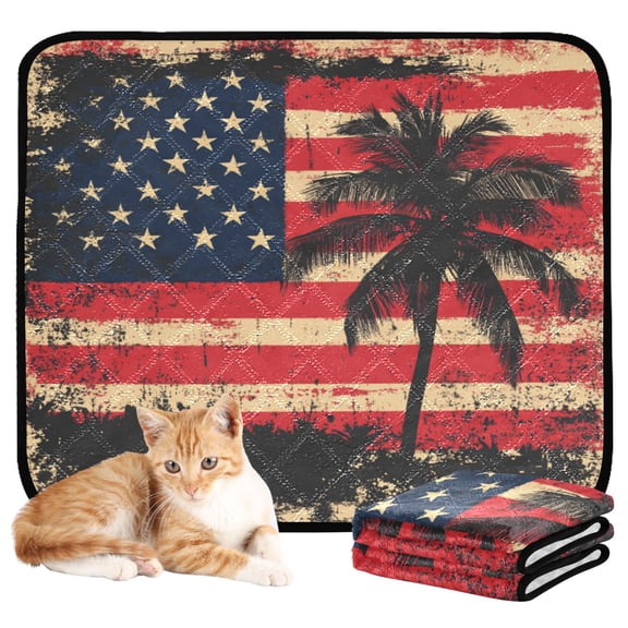 Washable Pet Pee Pads with Super Absorbent Reusable Training Pads for Dogs & Cats American Flag with Palm Trees