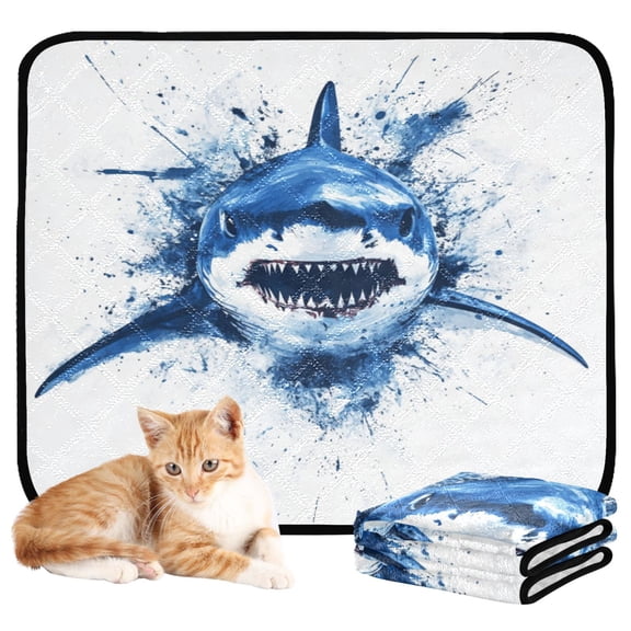 Washable Pet Pee Pads with Super Absorbent Reusable Training Pads for Dogs & Cats An Blue Angry Shark