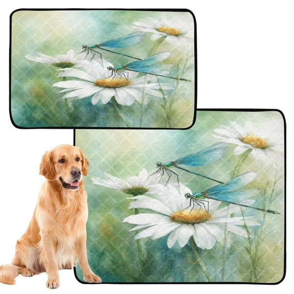 Washable Pet Pee Pads with Super Absorbent Reusable Training Pads for Dogs & Cats Beautiful Dragonflies and Daisies