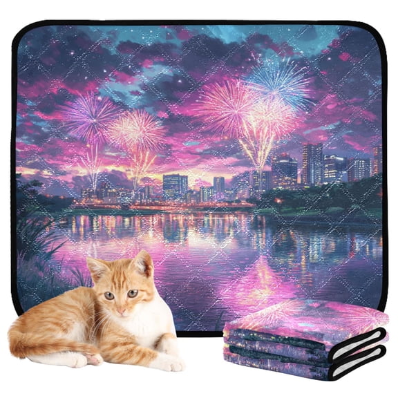 Washable Pet Pee Pads with Super Absorbent Reusable Training Pads for Dogs & Cats Beautiful River with Fireworks