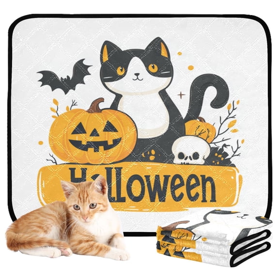 Washable Pet Pee Pads with Super Absorbent Reusable Training Pads for Dogs & Cats Black Cat and Pumpkin Icons