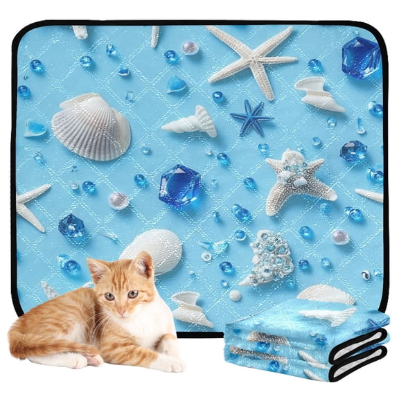 Washable Pet Pee Pads with Super Absorbent Reusable Training Pads for Dogs & Cats Blue Background Seashells and Starfish