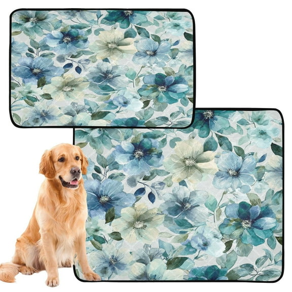 Washable Pet Pee Pads with Super Absorbent Reusable Training Pads for Dogs & Cats Blue and Green Flowers