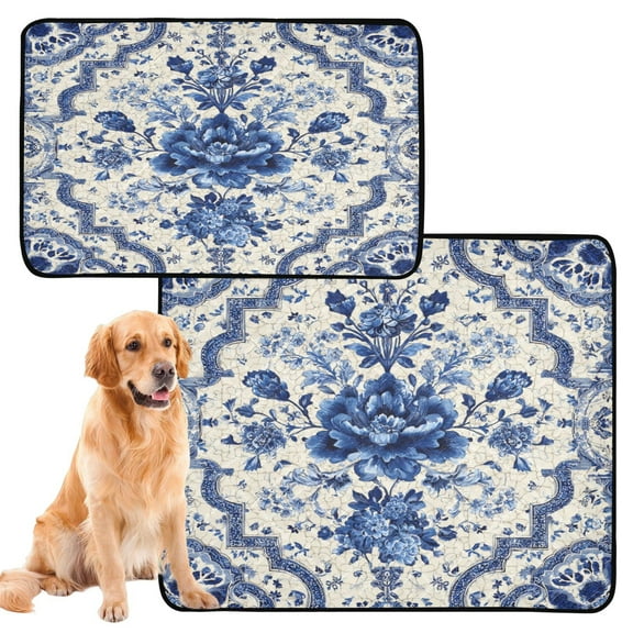 Washable Pet Pee Pads with Super Absorbent Reusable Training Pads for Dogs & Cats Blue and White Porcelain-style