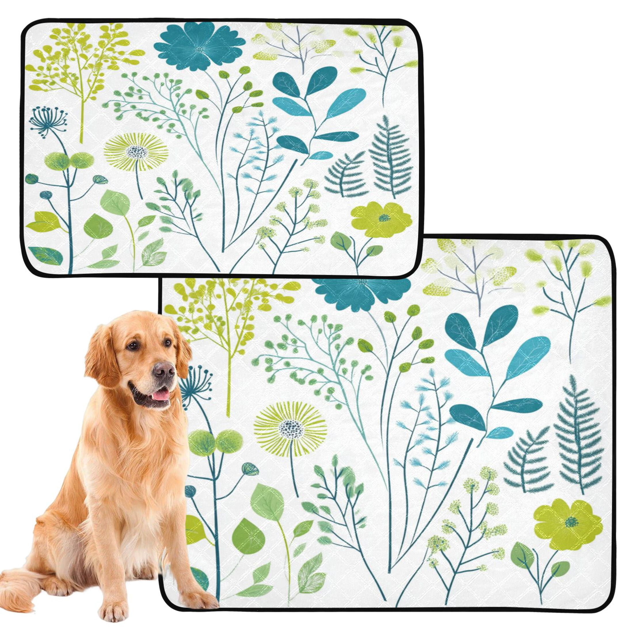 Washable Pet Pee Pads with Super Absorbent Reusable Training Pads for Dogs & Cats Blue-green Plants