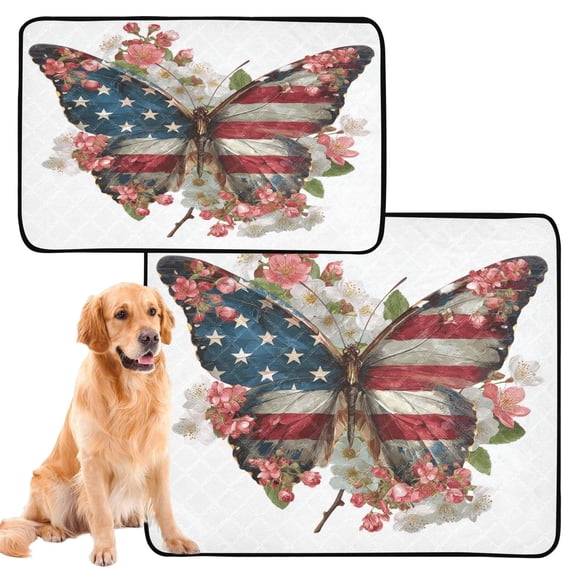 Washable Pet Pee Pads with Super Absorbent Reusable Training Pads for Dogs & Cats Butterfly with Flag Pattern