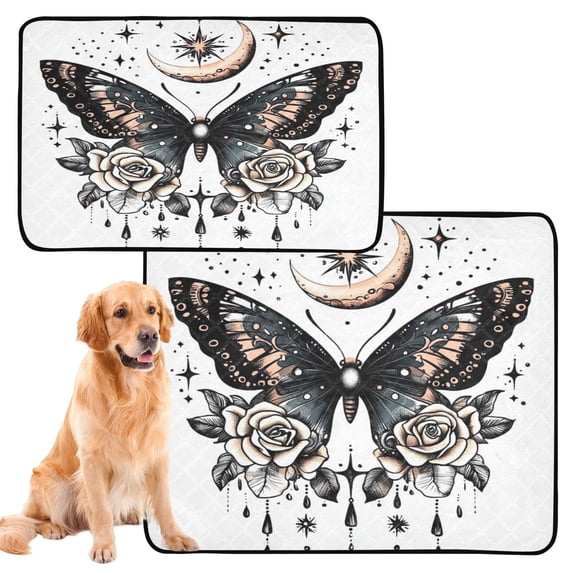 Washable Pet Pee Pads with Super Absorbent Reusable Training Pads for Dogs & Cats Butterfly with Rose and Moon