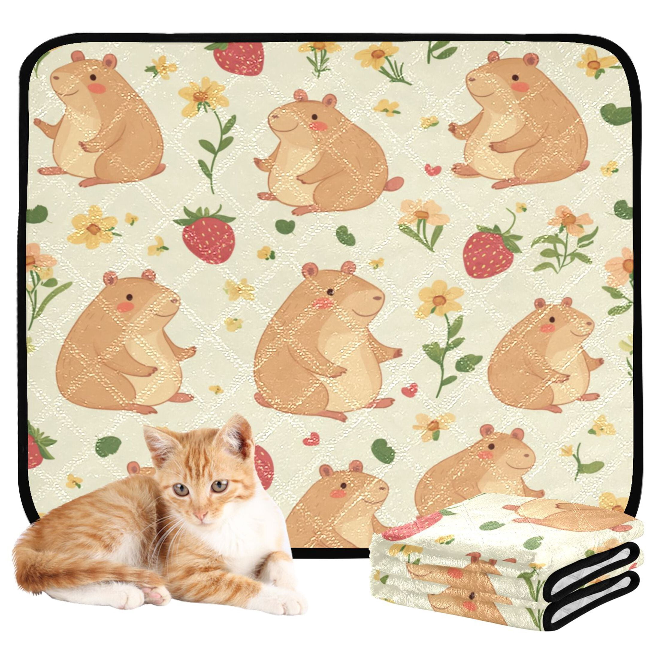 Washable Pet Pee Pads with Super Absorbent Reusable Training Pads for Dogs & Cats Capybaras and Strawberries