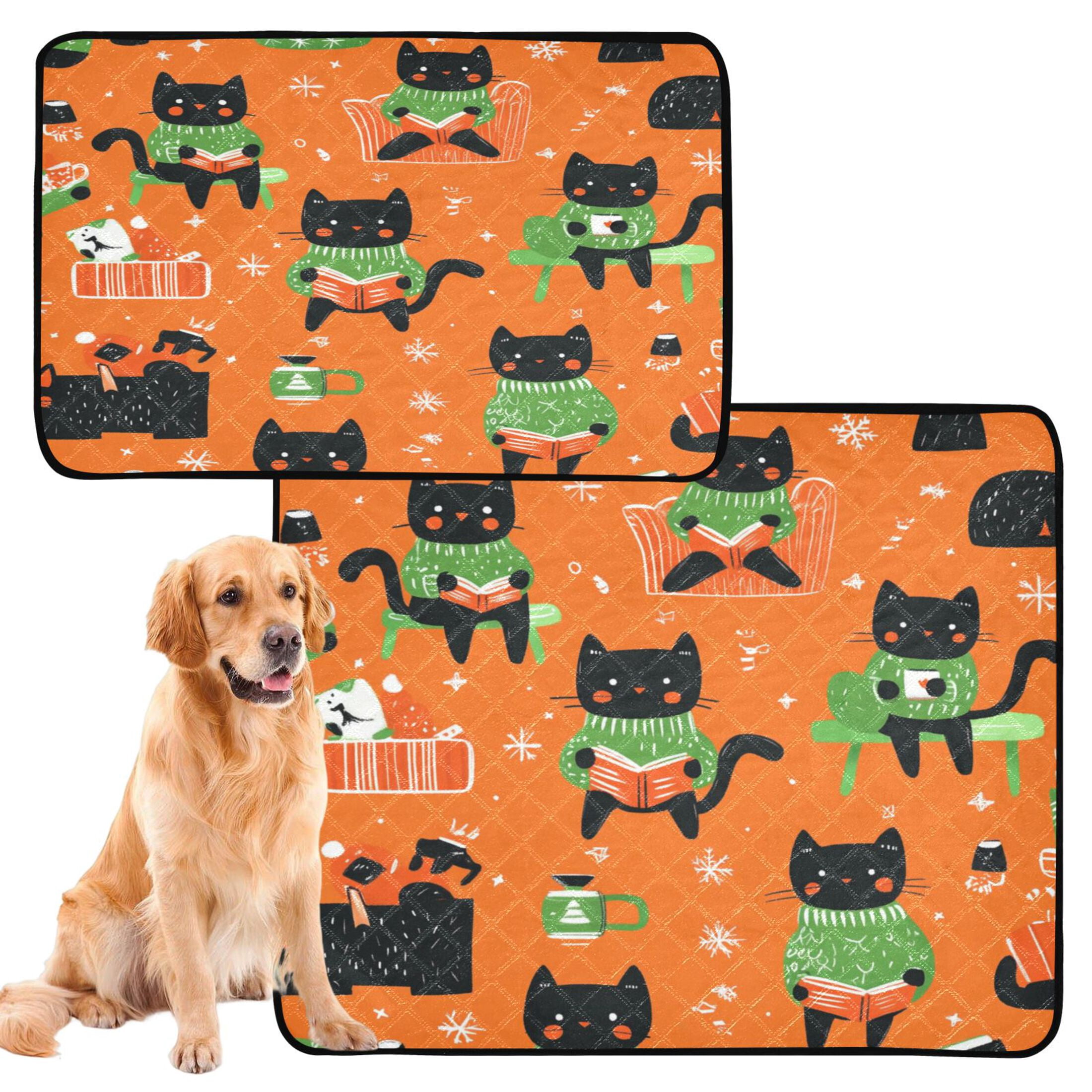 Washable Pet Pee Pads with Super Absorbent Reusable Training Pads for Dogs & Cats Cartoon Black Cats Pattern