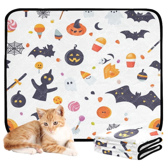 Washable Pet Pee Pads with Super Absorbent Reusable Training Pads for Dogs & Cats Cartoon Halloween Icons Pattern