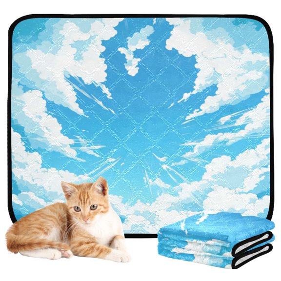 Washable Pet Pee Pads with Super Absorbent Reusable Training Pads for Dogs & Cats Cartoon Sky